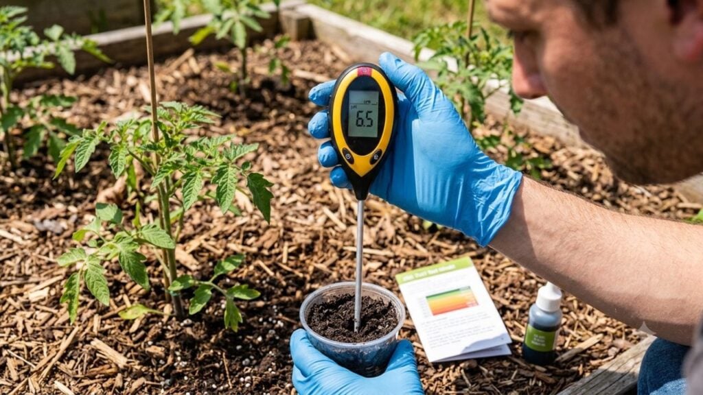 A mean using a soil pH test