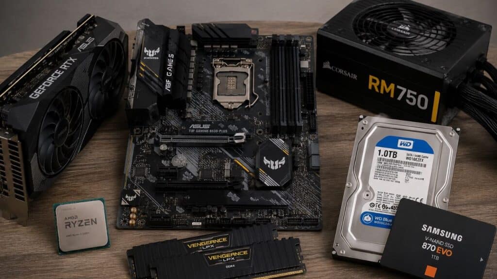 Photo showing different internal computer parts together